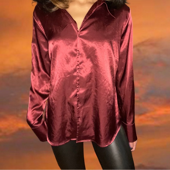 Burgundy silk blouse - Picture 2 of 4